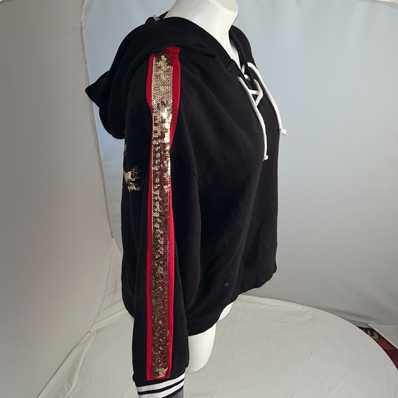 Victoria’s Secret Rose Bling black lace up sequin hoodie L - Picture 6 of 14